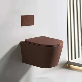 Nowoczesna Wisząca Miska WC w Kolorze Brązowym z Deską Soft-Close i Podwójnym Spłuczem 3/6L - Ramę Wsparcia Wliczoną