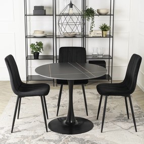 Stół Okrągły SANDER 90 cm Ceramiczny Czarny do Salonu Nowoczesny Glamour