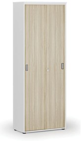 Szafa biurowa z drzwiami przesuwnymi PRIMO WHITE, 800 x 420 x 2128 mm, biały/dąb naturalny