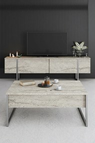 Stolik pod telewizor Luxe Travertine and Silver
