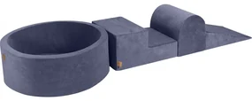 Piankowy Zestaw Do Zabawy Z Suchym Basenem 57x45x30cm, Bez Piłek, Plac Zabaw Dla Dziecka, 5 Elementów, Welurowy, Szaroniebieski - Meowbaby®