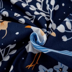 PrzytulneMieszkanie.pl Prześcieradło z mikrofibry DENIM BIRDS niebieskie 180x200 cm