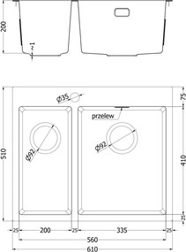Mexen Flexo zlewozmywak stalowy 1,5-komorowy 610 x 510 mm, inox HC - 6446611500-01HC