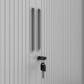 Metalowa szafa biurowa na akta z roletą DAMIAN, 900 x 1850 x 450 mm, biało-szara