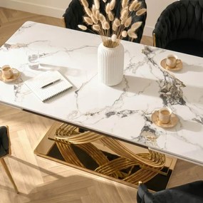 Stół Rozkładany Prostokątny IBIZA 160-240 cm Ceramiczny Biały Marmur/Złoty do Jadalni Glamour
