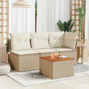 Beżowy stolik kawowy rattanowy w stylu boho - Elbos