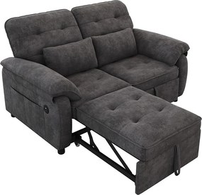 Kanapa 3 w 1 - 2 osoby - Kanapa składana - Regulowane oparcie - Port ładowania USB - Zawiera 2 poduszki - Szynszyla - szary