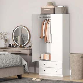 HOMCOM Szafa, 2 Drzwi, Przestrzeń Wisząca, Stanga, 2 Szuflady, Płyta Wiórowa, Biała