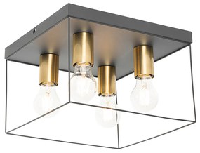 Minimalistyczny plafon czarny ze złotem 4-światła kwadratowy - Kodi