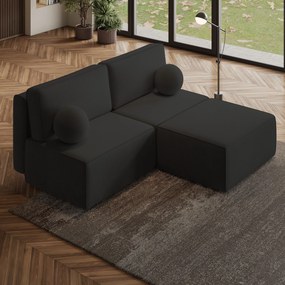 Masseno Narożnik VARNA z funkcją spania i pojemnikiem na pościel Narozniki L, Rozkładana sofa - Czarny, POSO 135