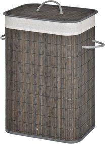 HOMCOM Kosz na bieliznę z uchwytami i pralnym workiem, Rattan, Poliester, Bawełna, Metal, 43L x 32S x 61W cm, Szary