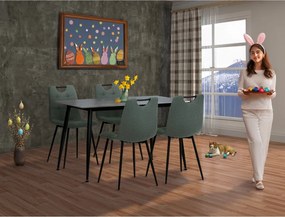 Zestaw jadalniany z blatem ceramicznym i 4 krzesłami, zielony