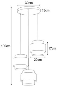 Czarna lampa wisząca z 3 abażurami nad stół - A514 Elif 3Y