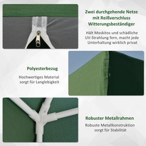 Outsunny Namiot Imprezowy 3x3m z Moskitierą Zielony Metal i Poliester Odporny na Warunki Atmosferyczne Komfortowy i Przestronny | Aosom PL