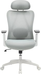 Fotel biurowy ergonomiczny z zagłówkiem - Tkanina - Szary i biały - SORLITA