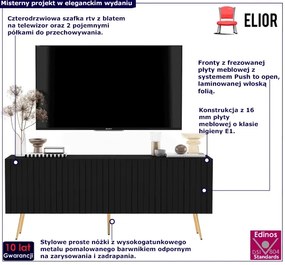 Czarna lamelowa szafka pod TV na złotych nóżkach - Filo 14X