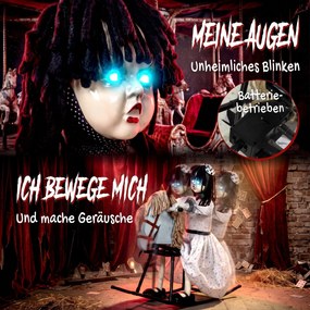 HOMCOM Animowana dziewczynka Halloween na koniku bujanym z upiornymi rymowankami, świecącymi oczami i aktywacją dźwiękową/dotykową | Aosom PL