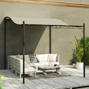 Outsunny Pergola 2,5 x 3 m, Pawilon Ogrodowy Montowany na Ścianie, Odporny na Wodę, Metalowy Stelaż, Otwory Odpływowe, Zadaszenie Przeciwcieniowe, Kremowy