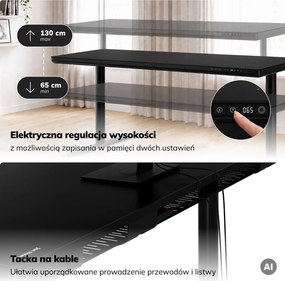 Biurko elektryczne sit-stand z szufladą i ładowarką bezprzewodową Qi czarne, 1600 mm: ELLIS