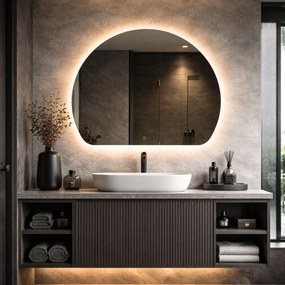 Lustro półokrągłe oszlifowane z podświetleniem MOON Orbit LED | Różne rozmiary | Różne kolory : Kolor tafli szkła - Srebrny, Rozmiar - 90 x 81 cm