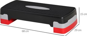 HOMCOM Stepper treningowy 2-stopniowa regulacja wysokości do użytku domowego i biurowego Czarny+Szary+Czerwony 68x29x15 cm