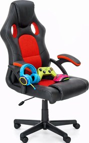 Fotel Gamingowy Tapicerowany Czarny Młodzieżowy + Czerwony A0-H88