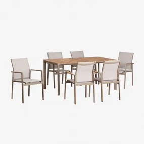 Zestaw Prostokątnych Stołów Katiana Z Aluminium I Drewna Tekowego (160x90 Cm) I 6 Aluminiowych Krzeseł Ogrodowych Elvira Moka Brown - Sklum