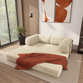 Masseno Sofa piankowa ALVIO z funkcją spania, Kanapa z pianki do salonu, Bezmontażowa, Tkanina sztruksowa – Kremowy TILIA 03