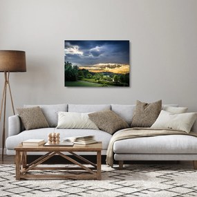Obraz na szkle - krajobraz z promieniami (70x50 cm)