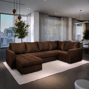 Masseno Narożnik LORIVO z funkcją spania i pojemnikiem na pościel Narozniki U, Rozkładana sofa - Brązowy, KRONOS 06