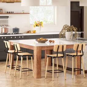 HOMCOM Zestaw 2 hokerów barowych z oparciem, Krzesła do domowego baru, wyspy kuchennej, jadalni, Drewno, Metal, Jasnobrązowe