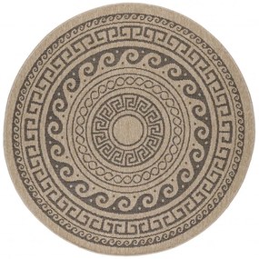 Dywan zewnętrzny okrągły Comilla ornament beżowo-antracytowy 160 cm x 160 cm