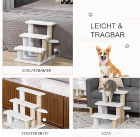 PawHut Schody dla zwierząt 3-poziomowe Pluszowa juta dla psów i kotów Białe 45x40x48cm | Aosom PL