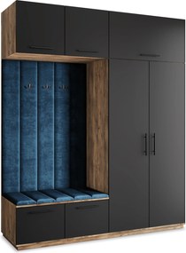 Masseno Garderoba REMA 200/240/60 cm Nowoczesna Szafa do Przedpokoju Dąb lefkas, MONOLITH 77 (Niebieski)