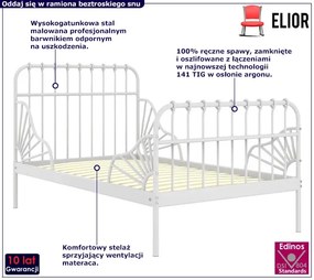 Białe metalowe łóżko rosnące z dzieckiem rozsuwane 80x130/200 cm Monati