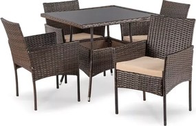 Zestaw mebli ogrodowych Naemo 4 krzesła + stół brąz/beż, technorattan, poduszki, taras, balkon, ogród