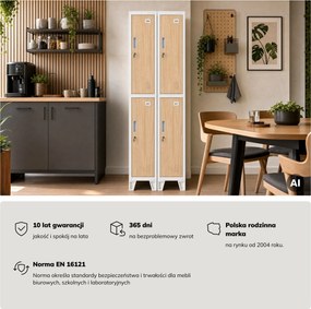 Szafka ubraniowa metalowa pracownicza głęboka 2-drzwiowa biała/dąb sonoma, 292x1720x600 mm: BARTEK 1 Plus D600 Eco Design