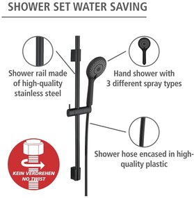 Czarny zestaw prysznicowy ze stali nierdzewnej 70 cm Water Saving – Wenko