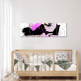 Obraz - Kobieta z czarnym kotem (170x50 cm)