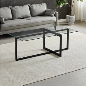 Prostokątny stolik kawowy – Hartowane szkło przezroczyste – Czarny metal – CHIARA