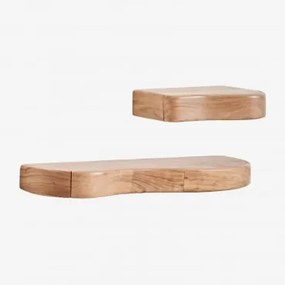 Zestaw 2 Półek Ściennych Z Miejscem Do Przechowywania Z Drewna Akacjowego Nireimi ↔︎ 40 Cm - ↔︎ 90 Cm - Sklum