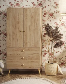 Szafa LEBEL z szufladami 3SZ 100cm dąb craft złoty MELIMEBLE