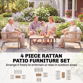 Outsunny Zestaw Mebli Ogrodowych dla 4 Osób z Sofą, 2 Fotelami, Stolik Kawowy z Lamellami, Zdejmowane Poduszki | Aosom PL