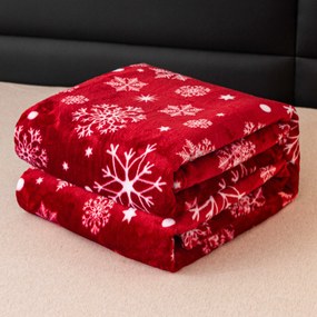 Czerwony świąteczny mikropluszowy koc SNOWFALL Rozmiar: 150 x 200 cm