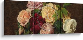 Obraz - Henri Fantin-Latour, Roses de Nice on a Table, reprodukcje (z zegarem) (90x30 cm)