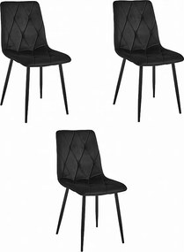 Valora TYRA Krzesła czarny aksamit nogi metalowe zestaw 3 szt.