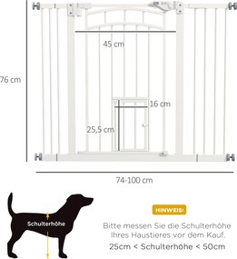 PawHut Zabezpieczenie Schodowe dla Psów, Bramka Ochronna, Automatyczne Zamykanie, Wymiar 100 cm x 4 cm x 76 cm, Biały