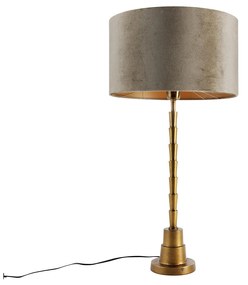 Lampa stołowa brązowa z zielonym aksamitnym abażurem 35 cm - Pisos klasyczny/Antyczny Oswietlenie wewnetrzne