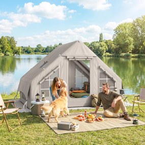 Outsunny Nadmuchiwany Namiot 5-8 Osób Szybki Montaż Wodoodporny 8000 mm Odporność na Wiatr z Pompką Ognioodporne Dachowe Okno | Aosom PL