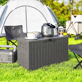 Outsunny Skrzynia Ogrodowa 227 l Wodoodporna Zamykana na Klucz UV Odporna z Teksturą Drewna do Ogrodu 106,5x43x54,5cm Szara | Aosom PL